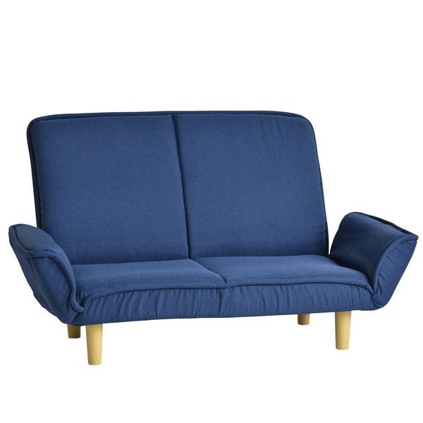 カウチソファ 幅130〜174cm カウチソファー 7段階リクライニング 肘付き 肘14段階ギア コンパクト ファブリック ブルー BU 組立品