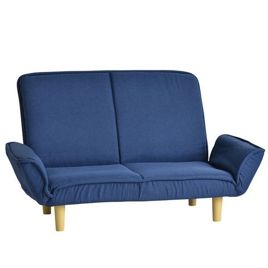 カウチソファ 幅130〜174cm カウチソファー 7段階リクライニング 肘付き 肘14段階ギア コンパクト ファブリック ブルー BU 組立品