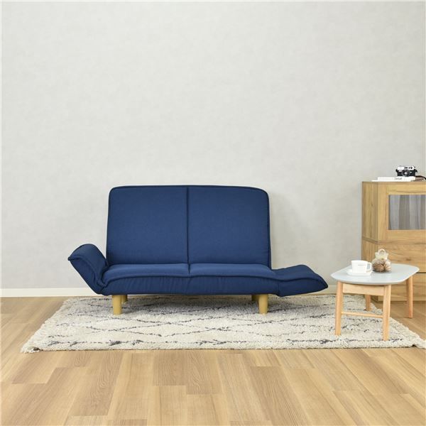 カウチソファ 幅130〜174cm カウチソファー 7段階リクライニング 肘付き 肘14段階ギア コンパクト ファブリック ブルー BU 組立品