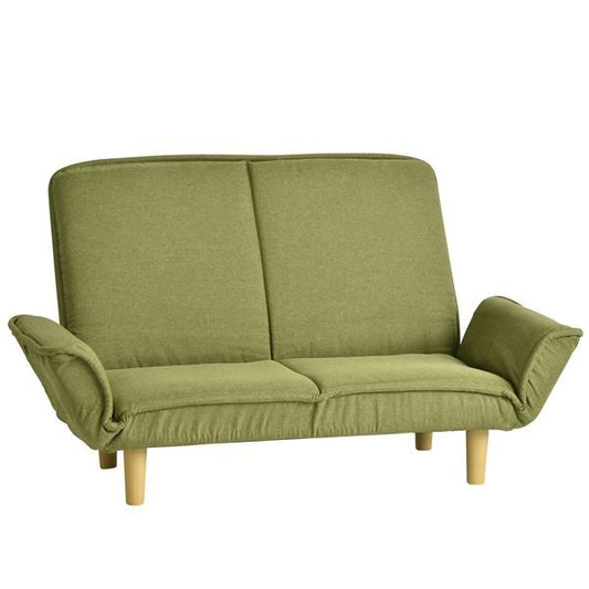 カウチソファ 幅130〜174cm カウチソファー 7段階リクライニング 肘付き 肘14段階ギア コンパクト ファブリック グリーン GN 組立品