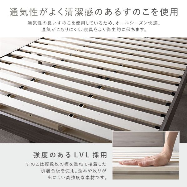 ベッド ワイドキング 280(D+D) グレージュ 国産ポケットコイルマットレス付き 連結 すのこ 宮付き 棚付き 宮棚付き 2口 コンセント付き すのこベッド すのこベット 連結ベッド 連結ベット ローベッド ローベット ワイドキングベッド ワイドキングベット 組立品