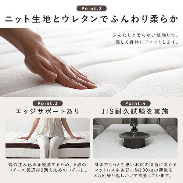 ステージベッド ステージタイプ クイーン 2層ポケットコイルマットレス付き ホワイト 〔 ベッドフレーム：幅180cm マットレス：幅160cm 〕 コンセント付き ローベッド すのこベッド ロースタイルベッド ステージベット すのこベット クイーンベッド 組立品