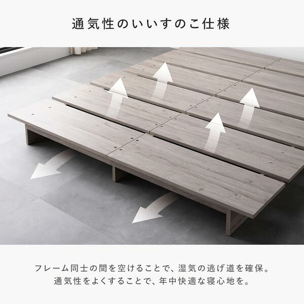 ステージベッド ステージタイプ クイーン 2層ポケットコイルマットレス付 ストーングレー フレーム幅180cm マットレス幅160cm コンセント 専用パッド付 通気性 頑丈 ローベッド すのこベッド ベッドフレーム フロアベッド 寝具 インテリア家具 寝室