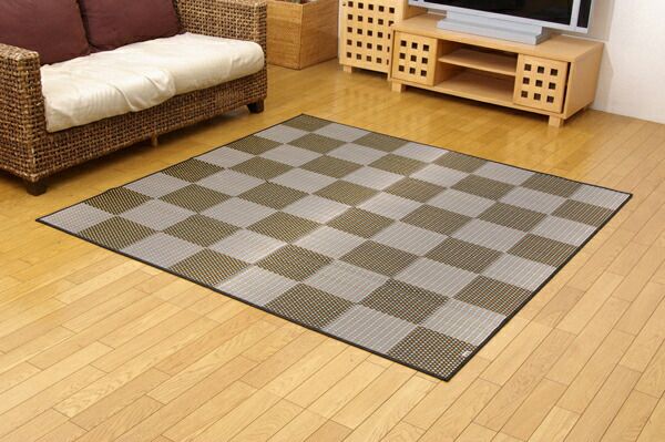 日本製 い草 花ござ/ラグマット 三重織 レッド 江戸間2畳 約174×174cm 抗菌 防臭 調湿 耐久性抜群 〔リビング〕代引NG