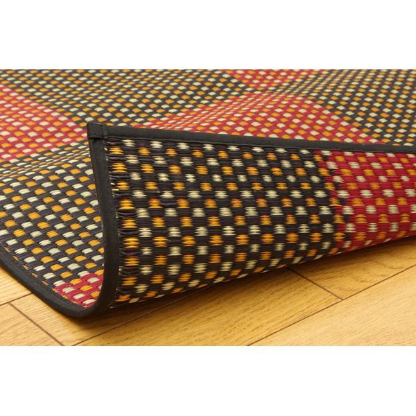 日本製 い草 花ござ/ラグマット 三重織 レッド 江戸間2畳 約174×174cm 抗菌 防臭 調湿 耐久性抜群 〔リビング〕代引NG