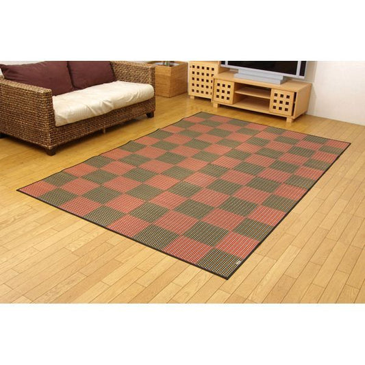 日本製 い草 花ござ/ラグマット 三重織 レッド 江戸間3畳 約174×261cm 抗菌 防臭 調湿 耐久性抜群 〔リビング〕代引NG