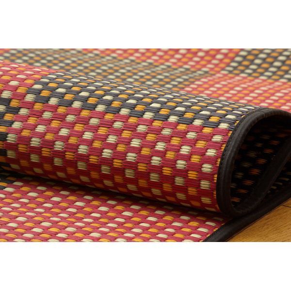 日本製 い草 花ござ/ラグマット 三重織 レッド 江戸間6畳 約261×352cm 抗菌 防臭 調湿 耐久性抜群 〔リビング〕代引NG