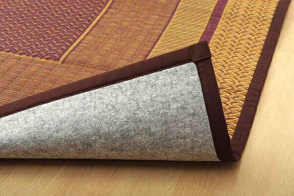 い草 花ござ ラグマット/絨毯 ワイン 江戸間2畳 約174×174cm 日本製 抗菌 防臭 消臭 調湿 不織布 防傷 〔リビング〕代引NG