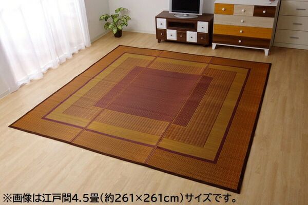 い草 花ござ ラグマット/絨毯 ワイン 江戸間6畳 約261×352cm 日本製 抗菌 防臭 消臭 調湿 不織布 防傷 〔リビング〕代引NG
