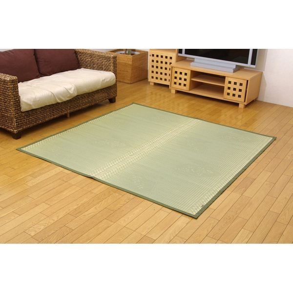 い草 花ござ/ラグマット 江戸間8畳 約348×352cm 日本製 抗菌 防臭 調湿機能 消臭 耐久性抜群 〔リビング ダイニング〕代引NG