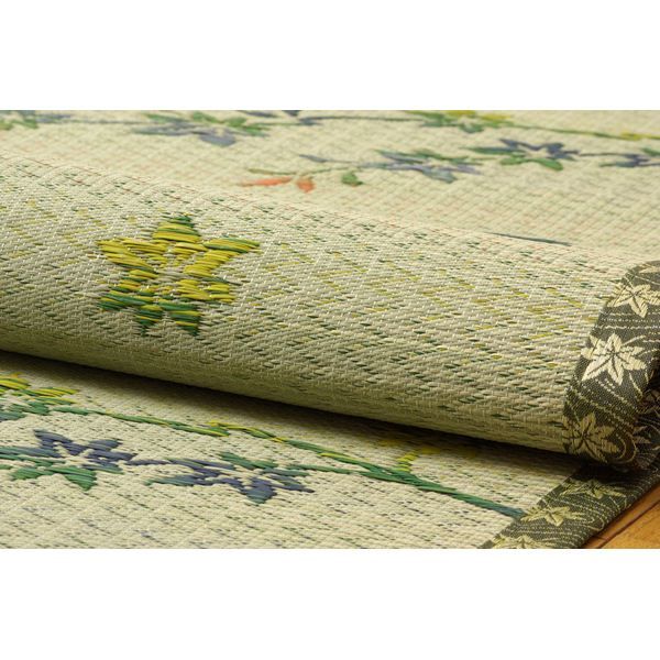 い草 花ござ/ラグマット 紅葉柄 本間2畳 約191×191cm 抗菌 防臭 消臭 調湿効果 〔リビング ダイニング〕代引NG