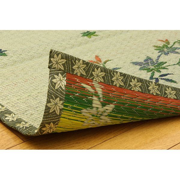 い草 花ござ/ラグマット 紅葉柄 本間2畳 約191×191cm 抗菌 防臭 消臭 調湿効果 〔リビング ダイニング〕代引NG