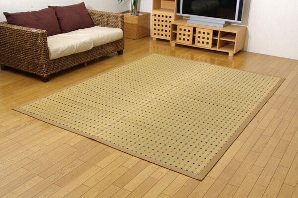 日本製 い草 ラグマット/絨毯 掛川織 江戸間8畳 約348×352cm 抗菌 防臭 調湿効果付き 消臭 クッション性 〔リビング〕代引NG