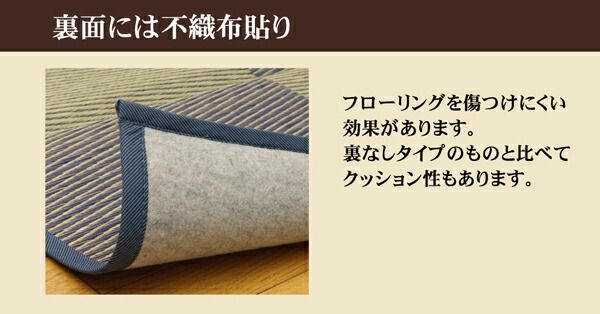 い草 花ござ/ラグマット 市松柄 ブルー 江戸間4.5畳 約261×261cm 裏：不織布 防傷加工 抗菌＆防臭効果 裏張CP 〔リビング〕代引NG