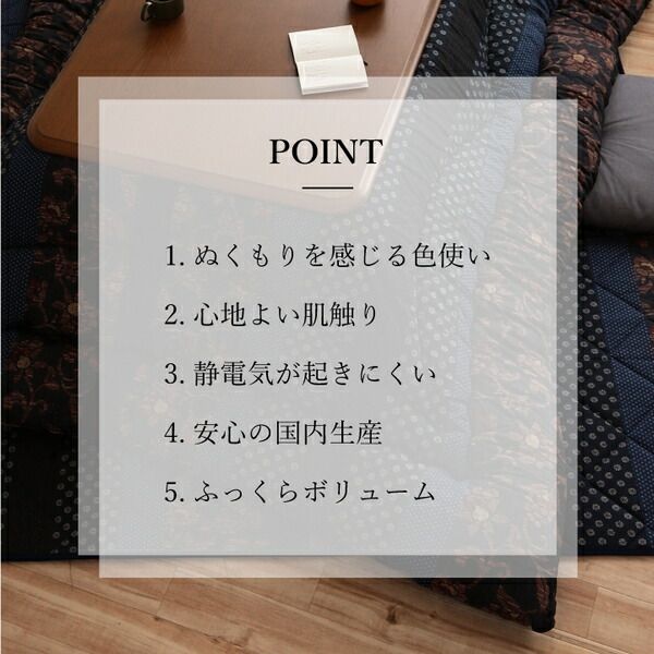 日本製 こたつ布団 こたつ厚掛敷布団 セット 和柄 長方形 大判 ブルー 約205×345cm代引NG