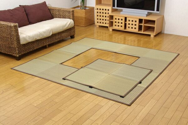 い草 ラグマット/絨毯 堀こたつ対応 ベージュ 約191×300cm 中抜き：約90×150cm 抗菌防臭 調湿 裏面不織布 〔リビング〕代引NG
