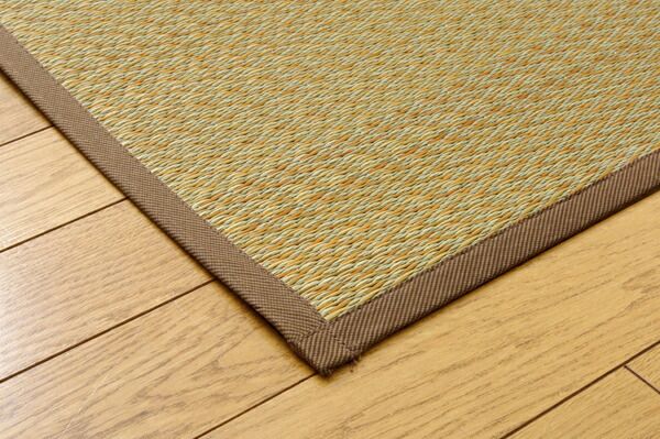 い草 ラグマット/絨毯 堀こたつ対応 ベージュ 約191×300cm 中抜き：約90×150cm 抗菌防臭 調湿 裏面不織布 〔リビング〕代引NG