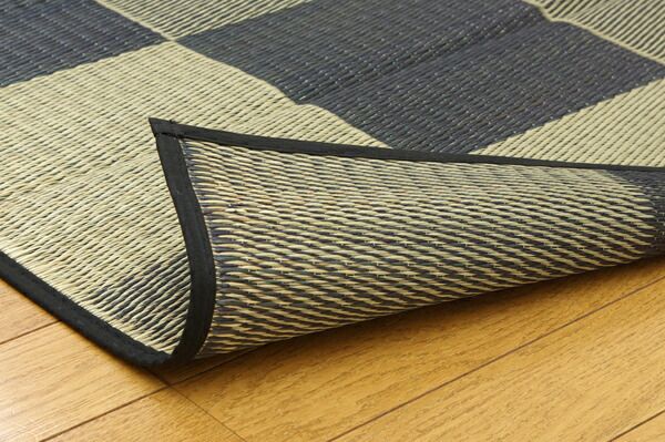 日本製 い草 ラグマット/絨毯 ブロック柄 グレー 約191×250cm 調湿 抗菌 防臭 耐久性抜群 〔リビング〕代引NG
