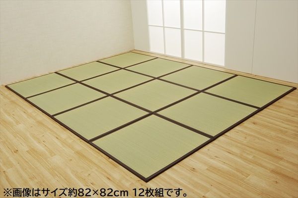 い草 置き畳/ユニット畳 【ブラウン 約82×82×1.7cm 9枚1セット】 日本製 軽量 ジョイント付き 抗菌 防臭 〔リビング〕【代引NG】