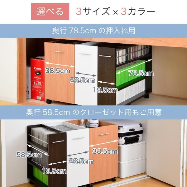 スーパSALE10倍＆4時間限定10％OFF 押入れ 収納 ラック 本棚 2個セット 幅19.5 奥行78 .5 キャスター付き 隙間 スリム ワゴン 棚 3段 大容量 CD DVD 本 漫画 整理 収納 スライド 収納庫 おしゃれ