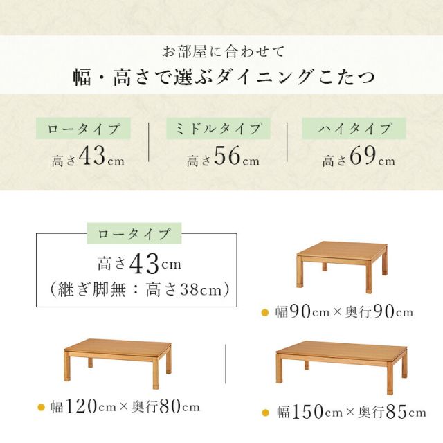 スーパSALE10倍＆4時間限定10％OFF セミオーダーこたつ ハイタイプ 120x80cm高さ64(継脚時69)cm 長方形 　(こたつテーブル 単品 高さ調節 リビングこたつ ダイニングこたつ)
