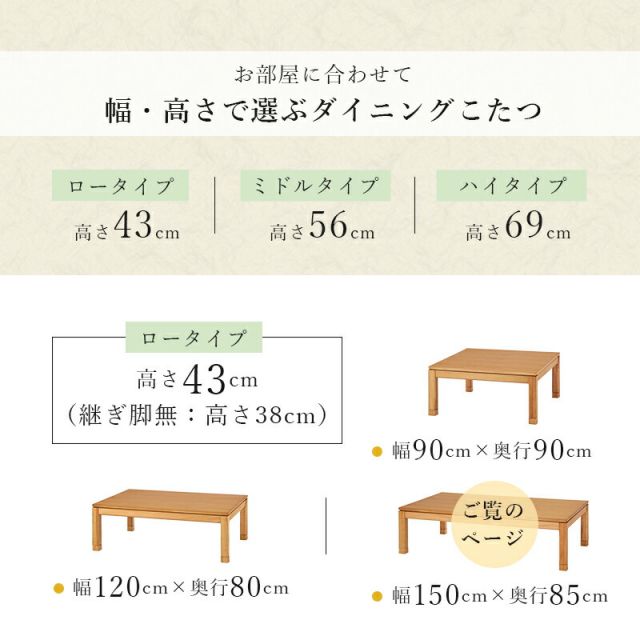 スーパSALE10倍＆4時間限定10％OFF セミオーダーこたつ ロータイプ 150x85cm高さ38(継脚時43)cm 長方形 　(こたつテーブル 単品 高さ調節 リビングこたつ ダイニングこたつ)