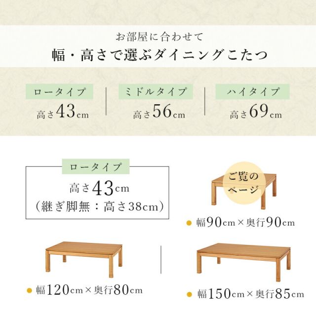スーパSALE10倍＆4時間限定10％OFF セミオーダーこたつ ロータイプ 90x90cm高さ38(継脚時43)cm 正方形 　(こたつテーブル 単品 高さ調節 リビングこたつ ダイニングこたつ)