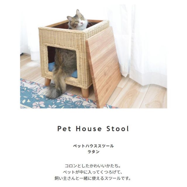 スーパSALE10倍＆4時間限定10％OFF ペットと一緒に使える　ペットハウススツール ラタン素材×天然パイン天板