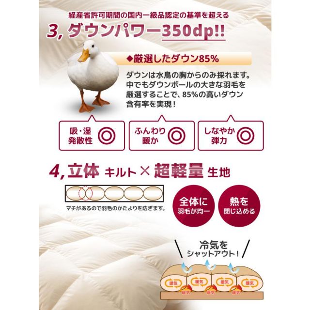 日本製 羽毛布団 掛け布団 羽毛ふとん セミダブルロングサイズ ハンガリー産ホワイトダックダウン85% MI