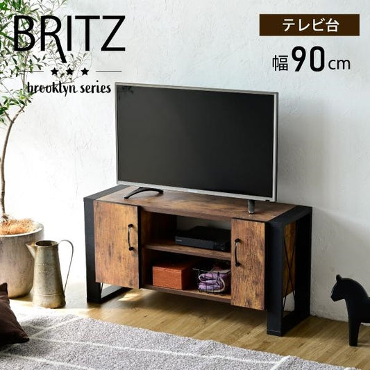 テレビ台 32型 対応 ヴィンテージ 風 幅 90cm ブルックリン インダストリアル アイアン レコーダー収納 木製 脚付き 扉付き 棚付き ひとり暮らし コンパクト