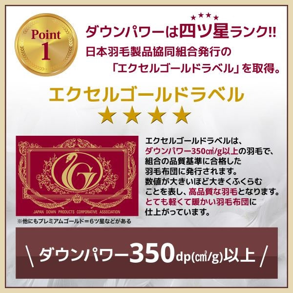 日本製　羽毛布団　掛け布団　羽毛ふとん　ダブルロングサイズ　ハンガリー産ホワイトダックダウン85%